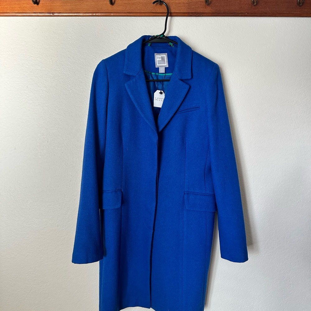 J. Crew Electric Blue Single-Breasted Wool Trench Coat